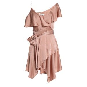 Zimmermann asymmetrical silk wrap cocktail dress mink champagne pink small / XS